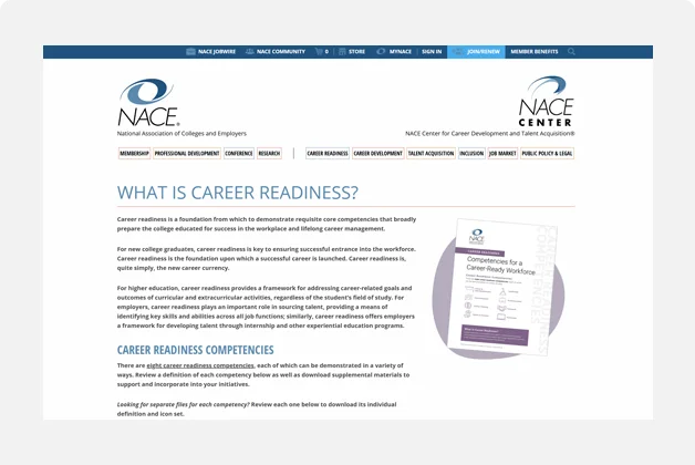NACE website screenshot.